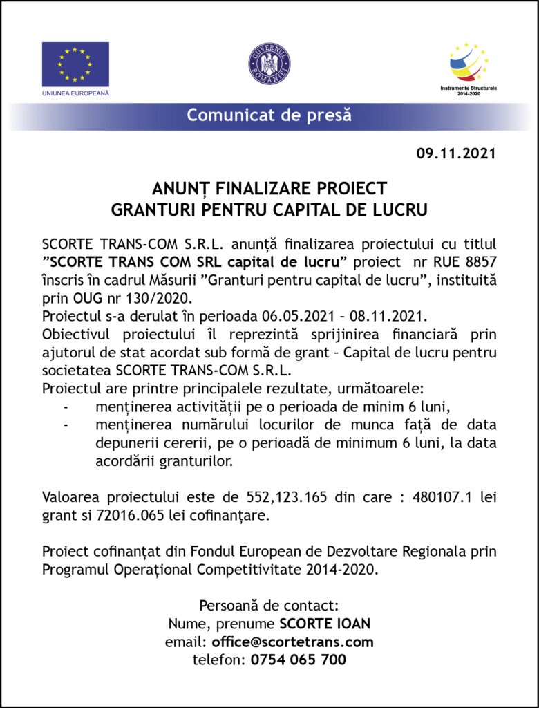 anunț finalizare proiect