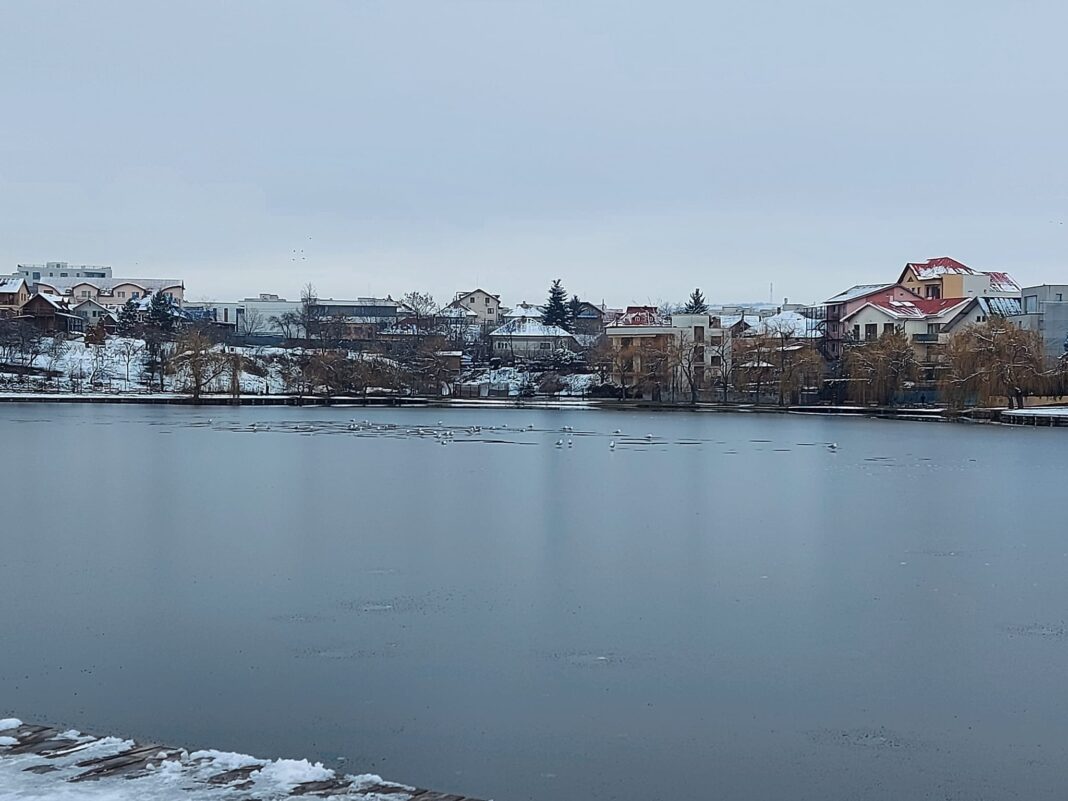 3 copii lac înghețat Brașov