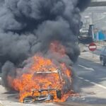 Incendiu pe Autostrada Soarelui. O mașină s-a făcut scrum la Stația de Taxare de la Podul Fetești FOTO