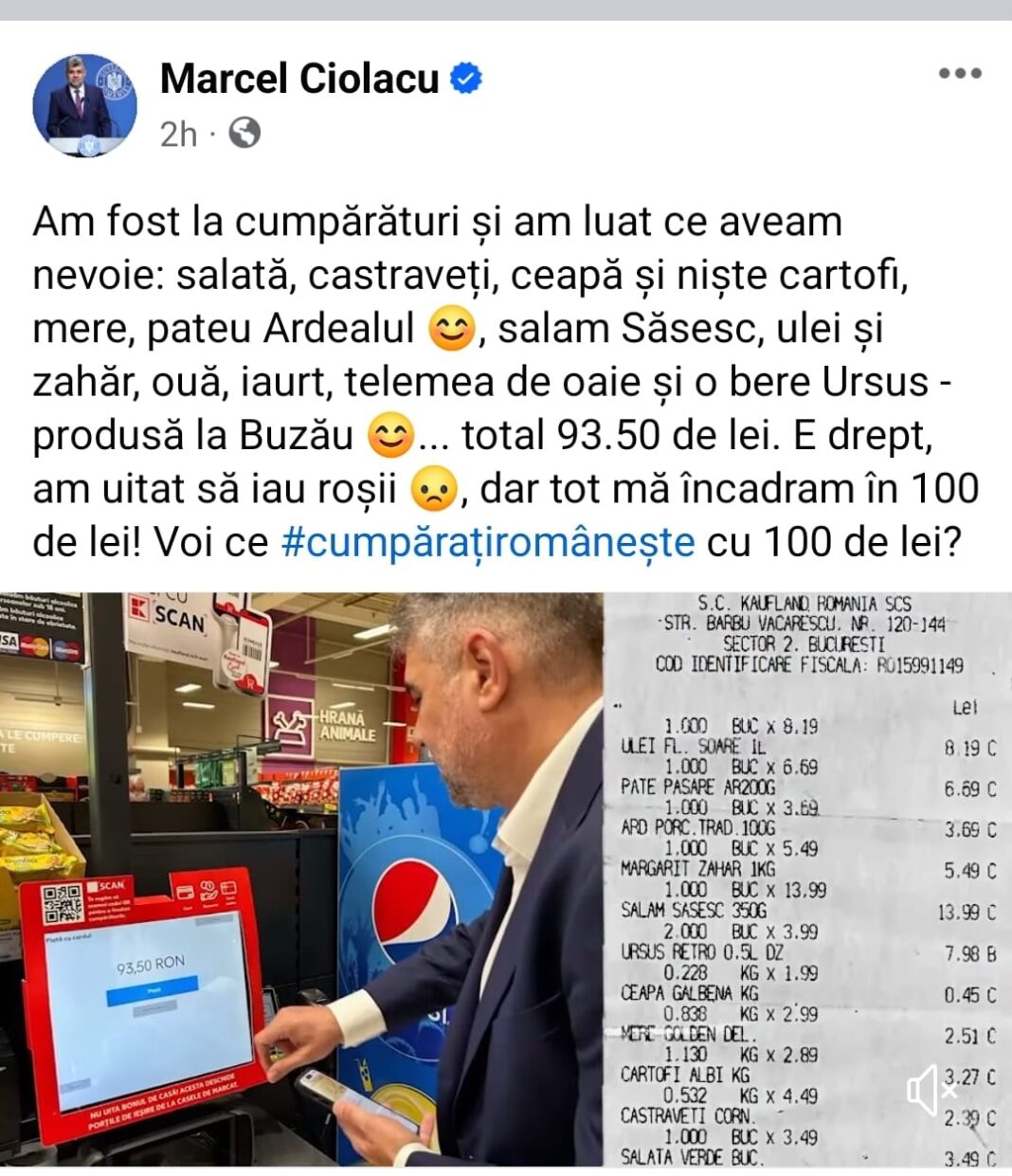 Premierul Ciolacu dezvăluie ce mâncare a cumpărat de o sută de lei / foto facebook