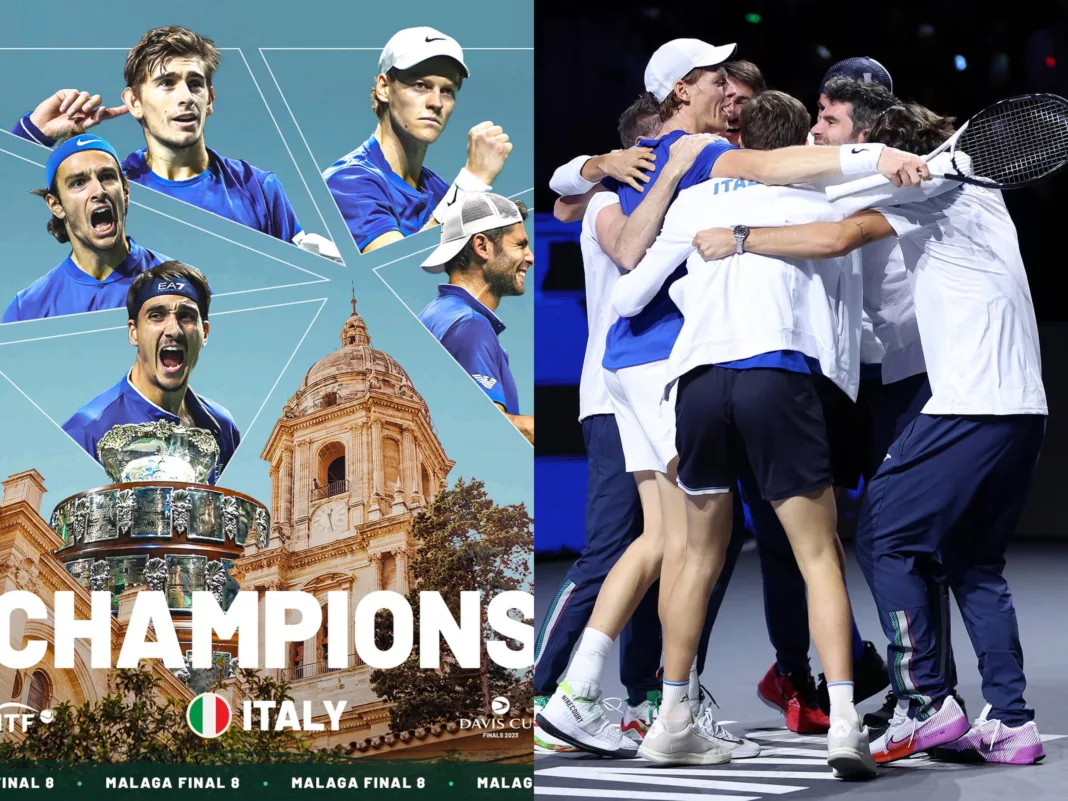 Italian Davis Cup team celebrating victory