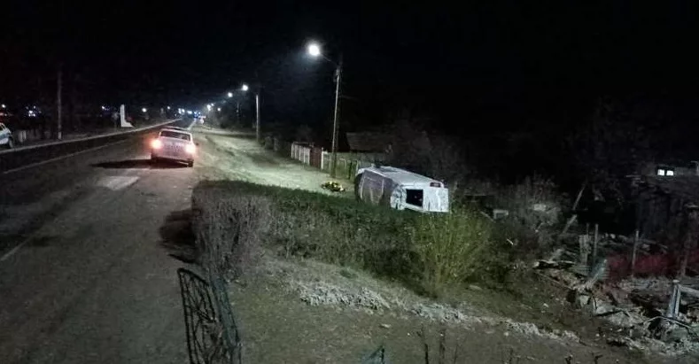 Overturned van in Valcea, Romania.