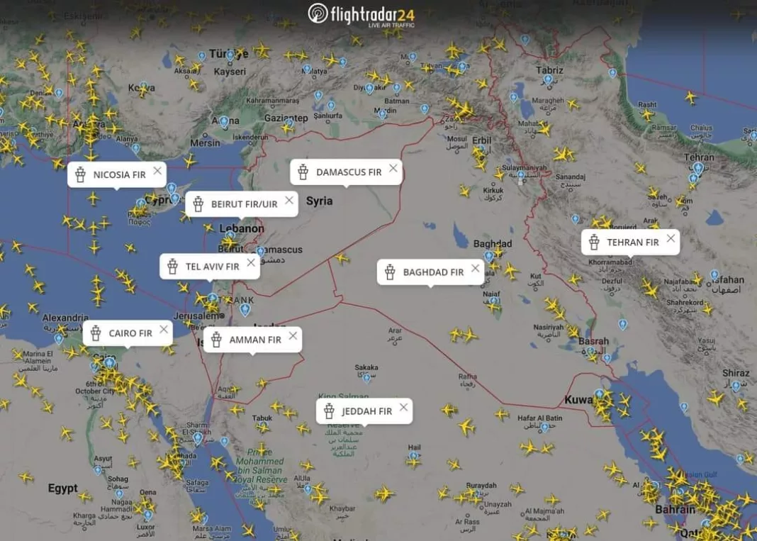 Spațiu aerian închis în Orientul Mijlociu, în noaptea de 13 - 14 aprilie 2024 / foto facebook