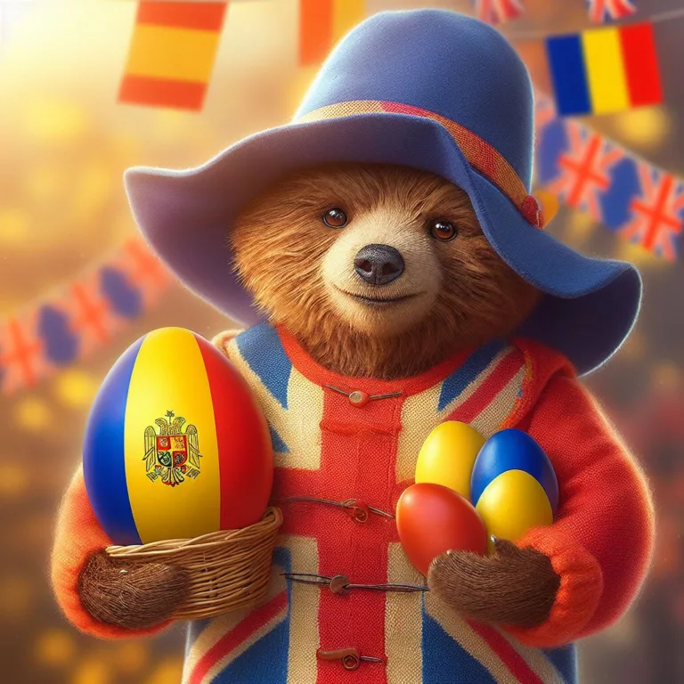 Ambasada britanică prezintă un ursuleț Paddington decorat cu simboluri românești, în cinstea Paștelui ortodox