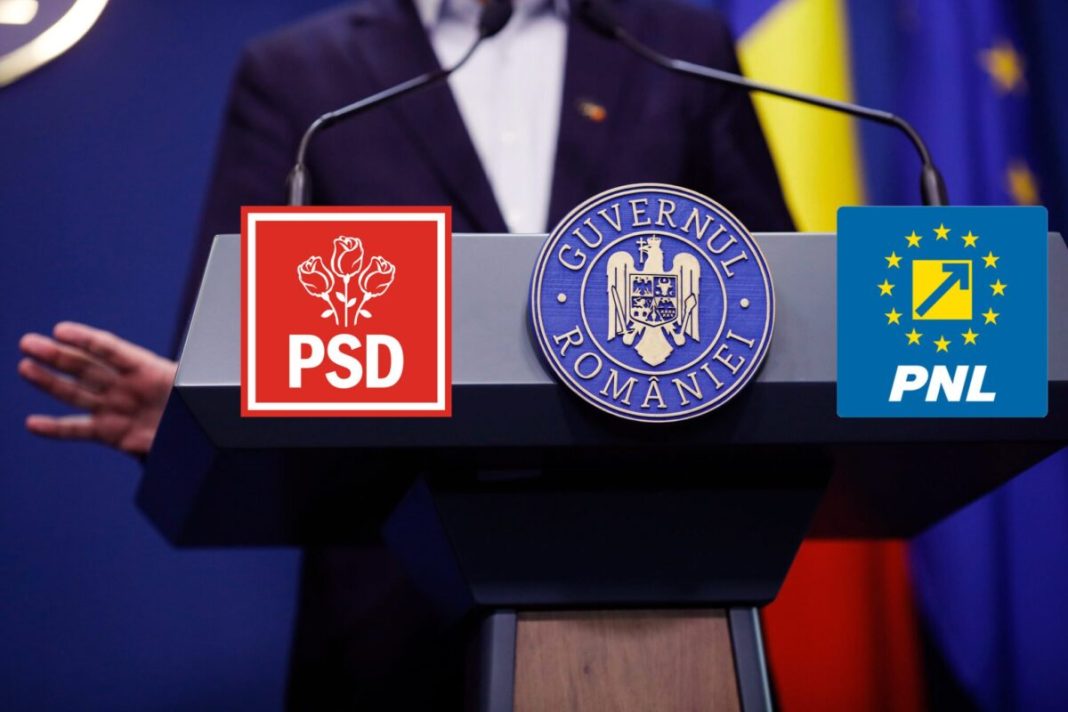 Pupitru cu siglele PSD, Guvernul României și PNL