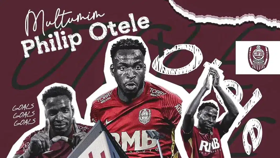 Colaj Philip Otele, fotbalist, celebrând goluri