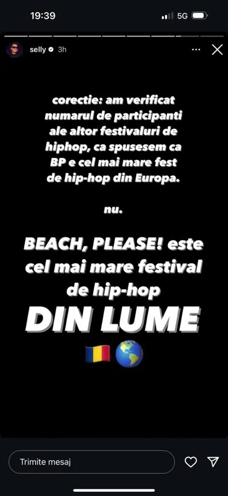 Captură ecran Instagram, discuție despre festivalul hip-hop. / selly beach please1