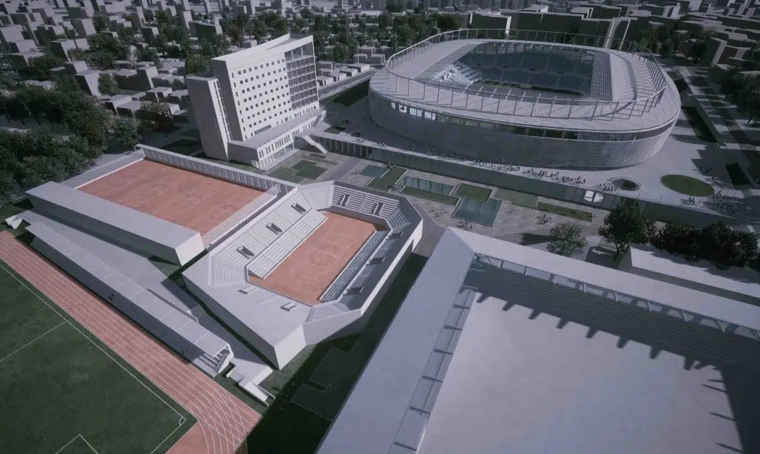 Complex sportiv modern cu stadion și terenuri exterioare