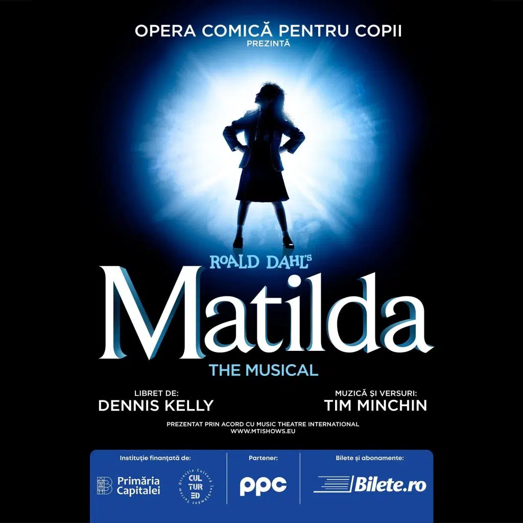 Poster Matilda musical, siluetă copil, lumină albastră