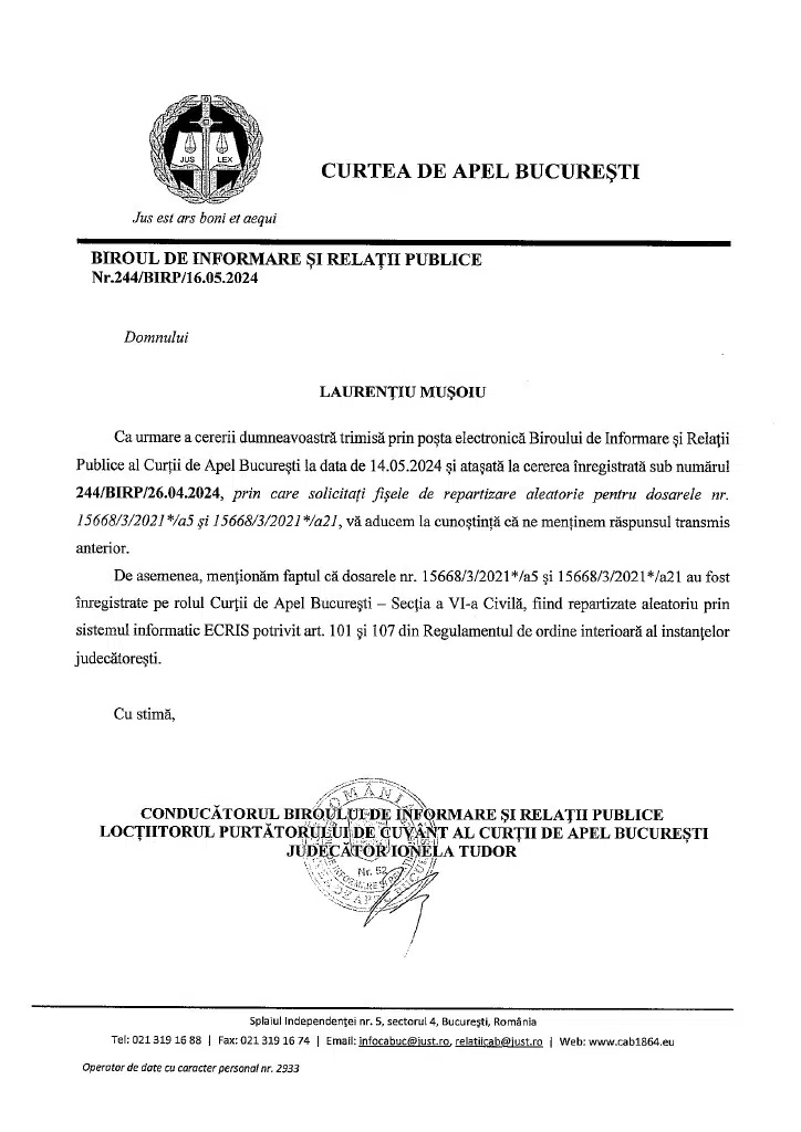 Document oficial Curtea de Apel București