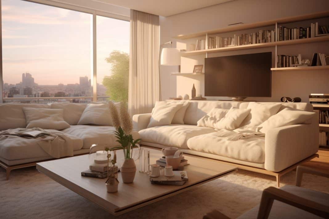 modern apartment with beautiful furniture wide windows